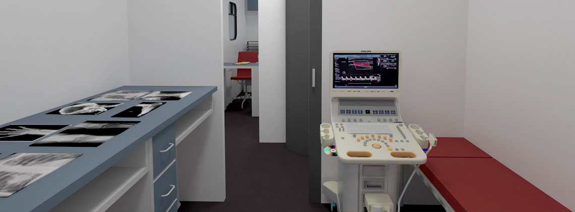 Render 3D de interior de unidad de diagnóstico